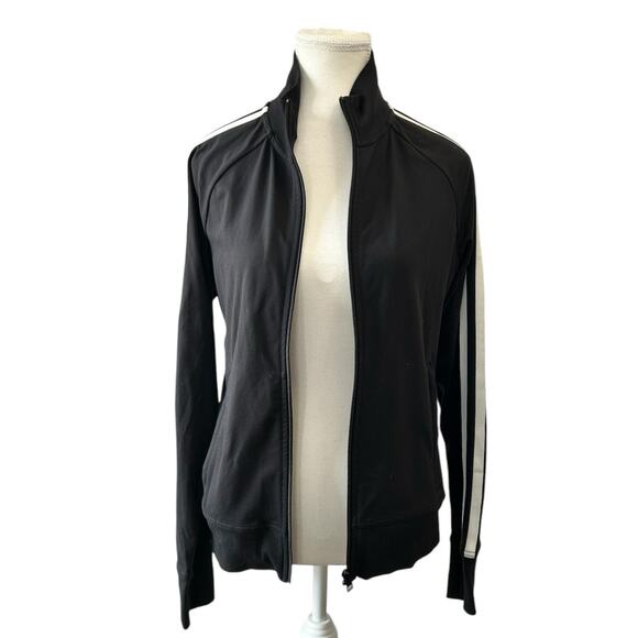 ATHLETA Circa Track Jacket Black w White Striped Sleeve Wmn Sz Small Streetwear - Picture 2 of 12